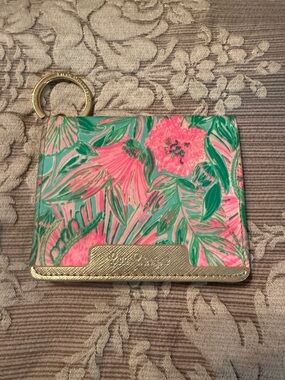 Lilly Pulitzer Pink & Green Floral Cardholder with Gold Accent